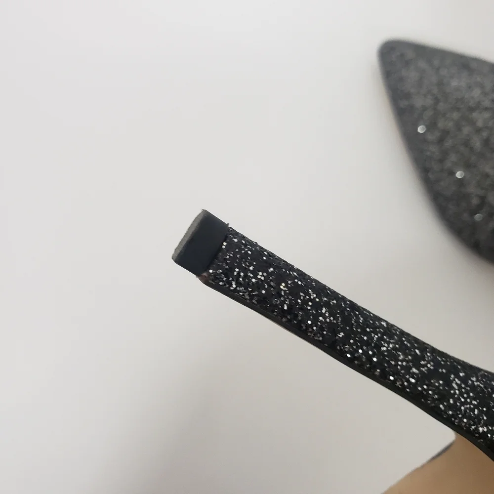 Gianni Bini Black Glitter Pointed-Toe Mule Heels